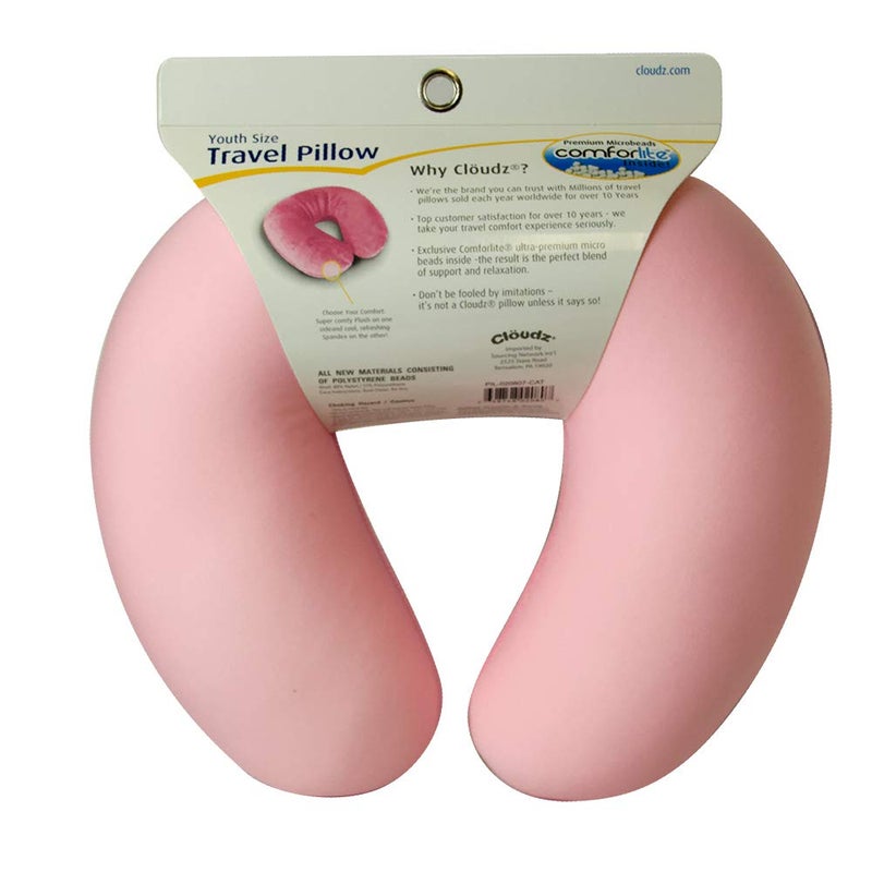 Cloudz Kids Dual Comfort Microbead Airplane Travel Neck Pillow. Super Soft Cozy Plush on One Side, Cool Relaxing Spandex on The Other! Keep Your Kids Comfy and Supported at Home or On The Go! - Pink - Image 2